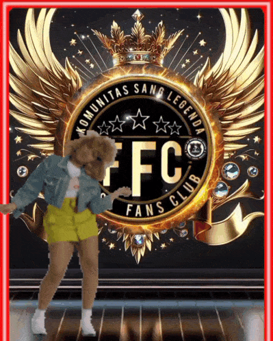 a teddy bear is dancing in front of a logo for fc fans club