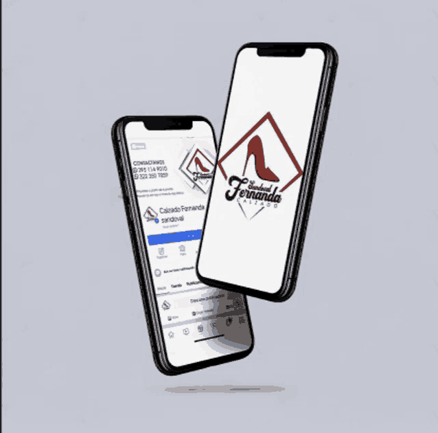 two cell phones are floating in the air with a logo for fernanda