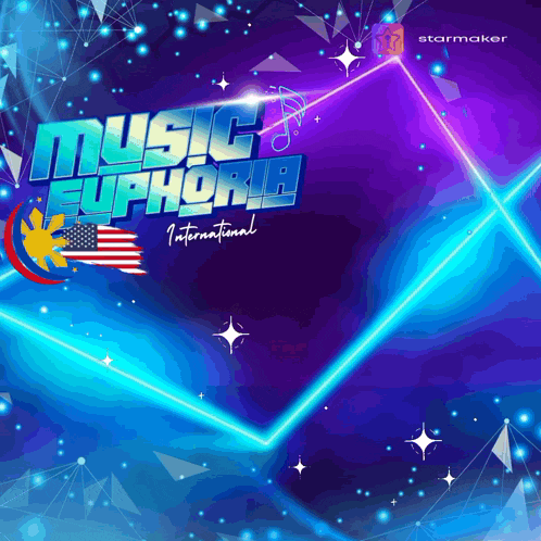a poster for music euphoria international has a blue background