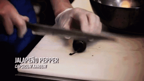 a person is cutting a jalapeno pepper with a knife