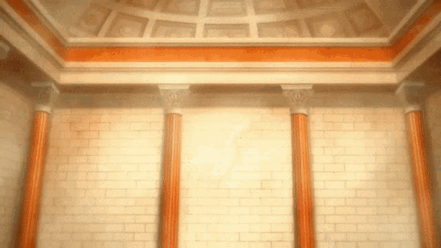 a room with columns and a ceiling with a dome