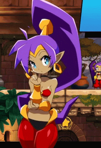 a cartoon character with purple hair is holding a bottle