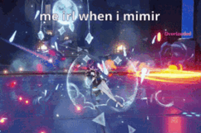 a video game scene with the words " me irl when i mimir " at the bottom