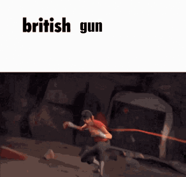a blurry picture of a person with the words british gun on the top