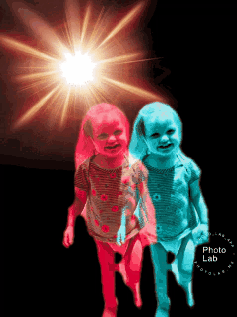 a photo of two little girls with the words photo lab on the bottom left