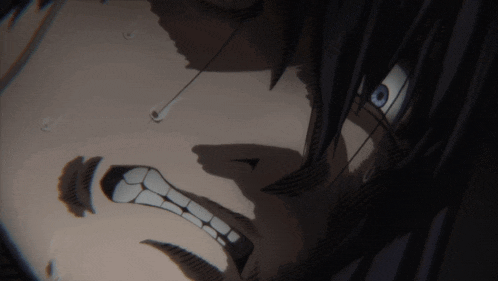 a close up of a man 's face with a needle sticking out of it