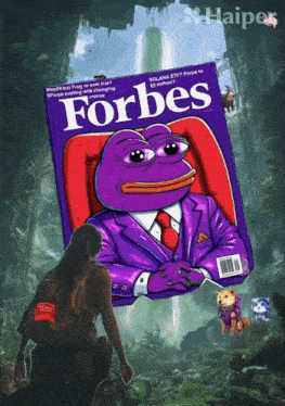 a woman stands in front of a forbes magazine