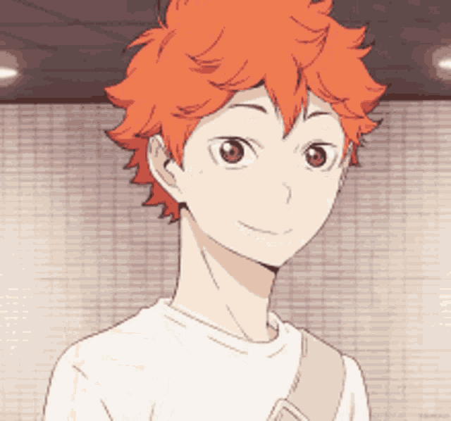 a cartoon character with orange hair and a white shirt is smiling