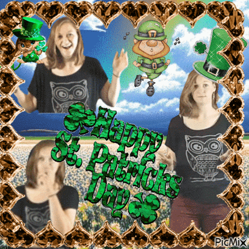 a picture of a girl and a leprechaun with the words happy st. patrick 's day