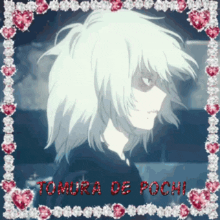 a picture of tomura de pochi surrounded by hearts