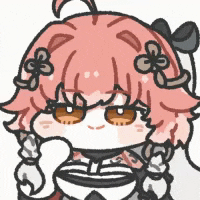 a cartoon girl with pink hair and flowers on her head is drinking from a cup .