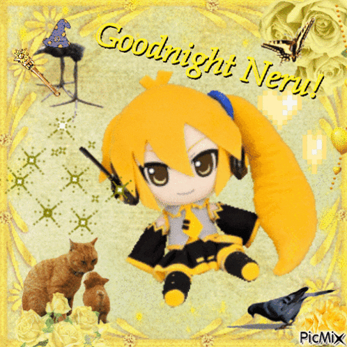 a picture of a stuffed animal with the words goodnight neru written on it