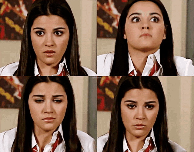 a collage of four images of a woman 's face with a watermark that says ' ytmc '