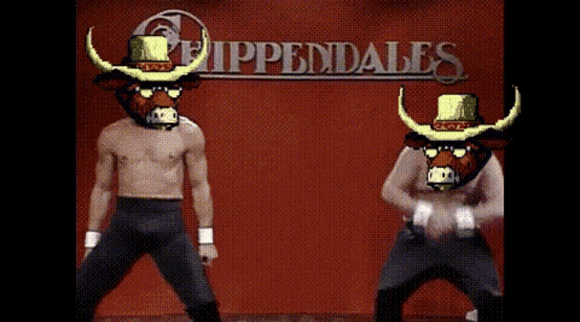 two men in cowboy hats are dancing in front of a sign that says rippeddales
