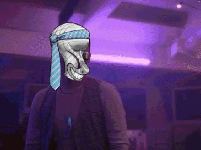 a man wearing a tie with a skull on it