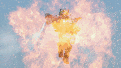 a robot with a sword is flying in the air