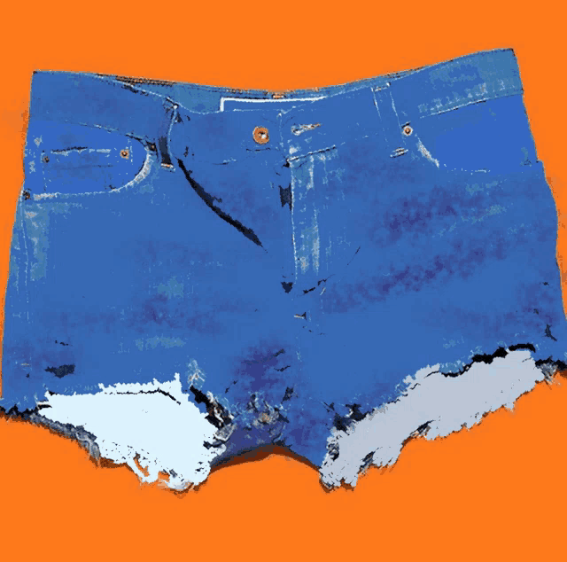 a painting of a pair of blue shorts against an orange background