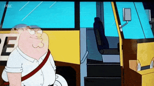 a cartoon of peter griffin sitting on a bus .