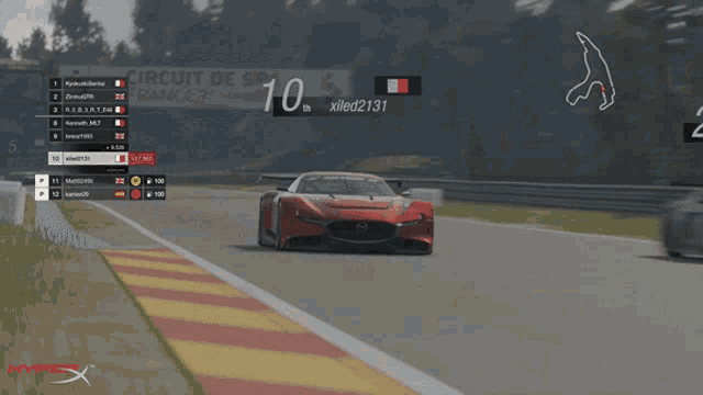 a video game shows a race between xilled2131 and zimbugtr