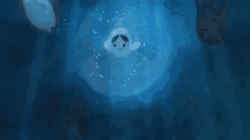 a squid is swimming in the ocean with bubbles coming out of it 's mouth .