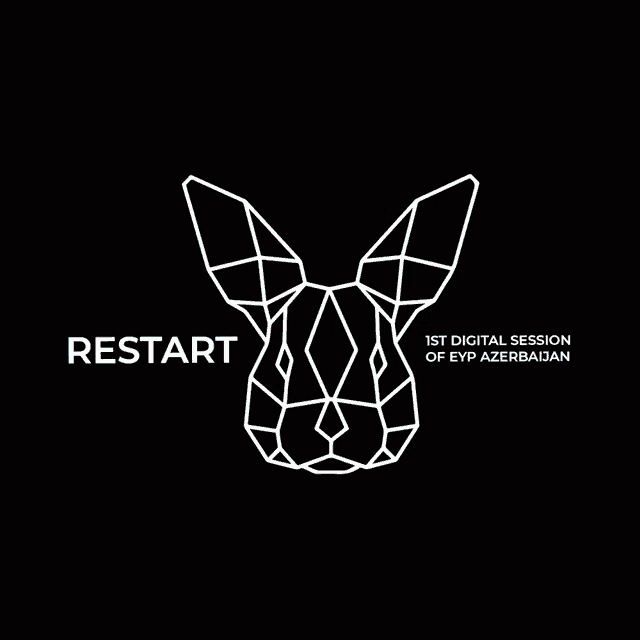 a black background with a white rabbit and the words restart