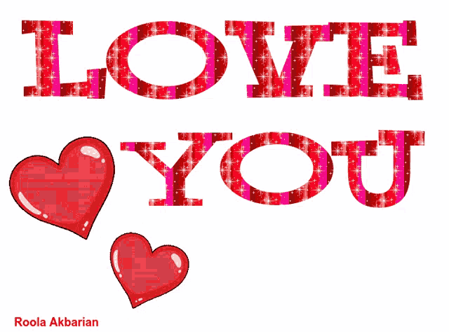 the word love is surrounded by red hearts
