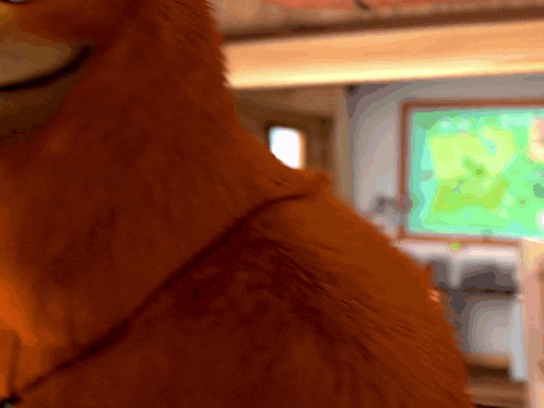 a close up of a stuffed animal with a green map in the background