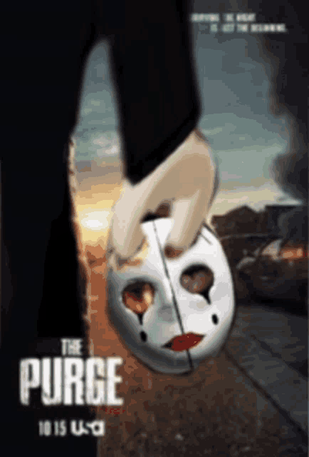 a movie poster for the purge shows a person holding a mask