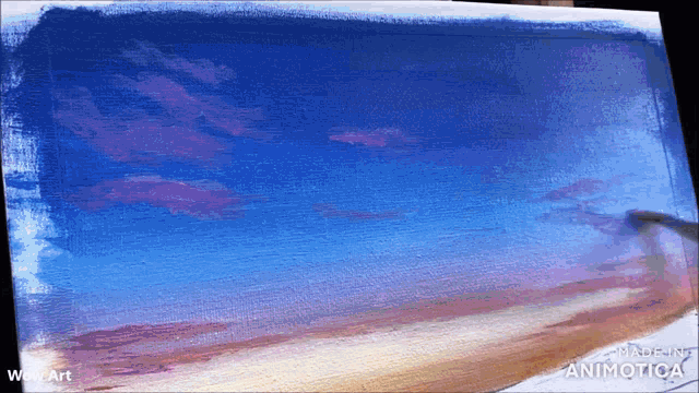 a painting of a beach is being animated by wowart