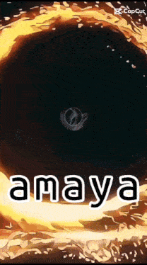 a cartoon drawing of a black hole with the word amaya on it
