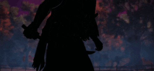 a cartoon character is holding a sword in his hand and has a purple background