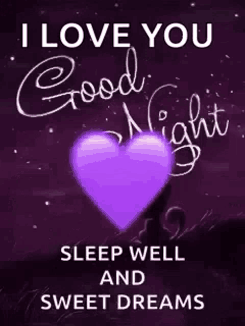 a purple heart with the words `` i love you good night sleep well and sweet dreams '' .