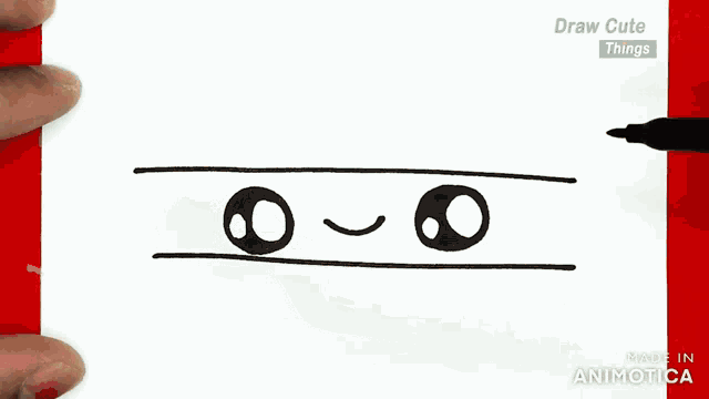 a person is drawing a cartoon character with the words draw cute things made in animotica