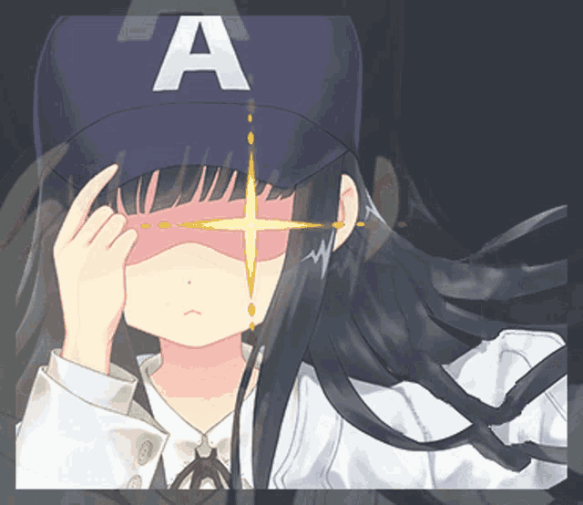 a girl wearing a baseball cap with a letter a on it