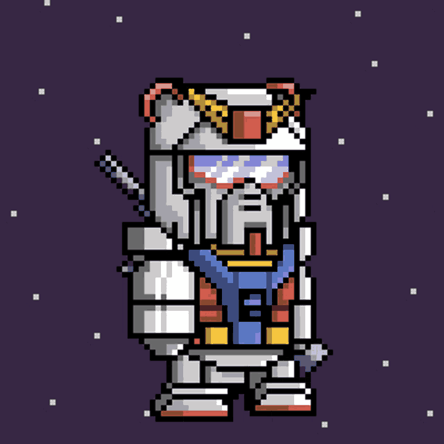 a pixel art illustration of a robot with a sword