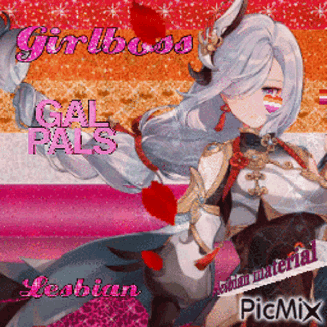a picture of a girl with the words girlboss gal pals lesbian material on it