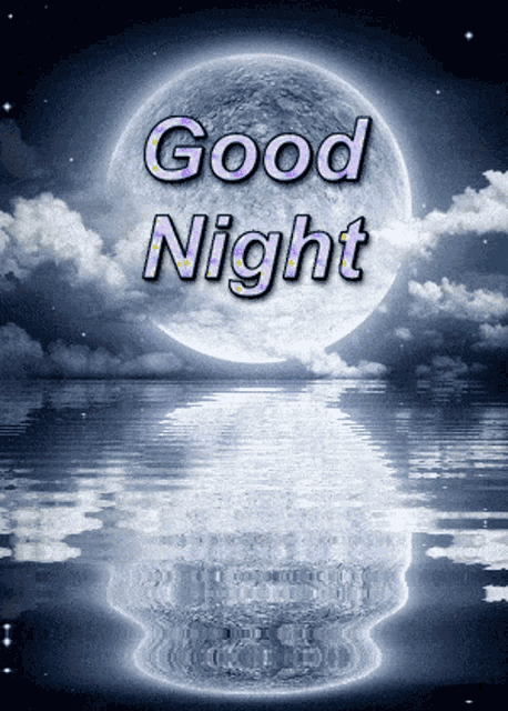 a picture of a full moon with the words " good night " on it