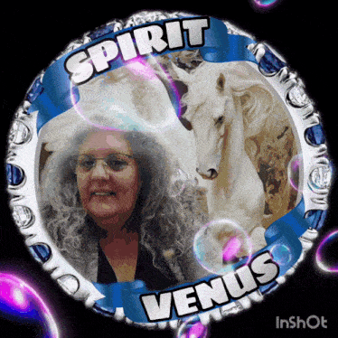 a picture of a woman and a unicorn with the words spirit venus on it