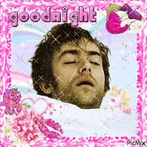 a picture of a man with his eyes closed and the words goodnight on the bottom