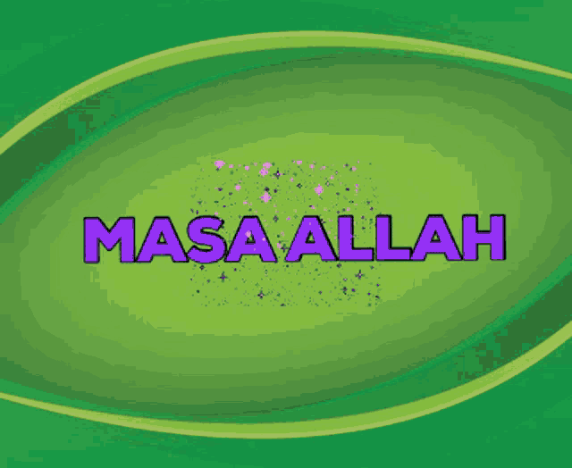 a green background with the words masa allah written in purple