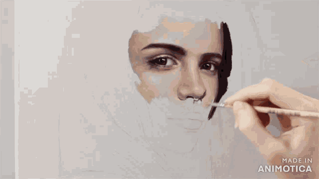 a painting of a woman 's face is being made in animotica
