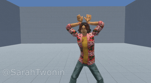 a computer generated image of a person with the name sarah twonin on the bottom right