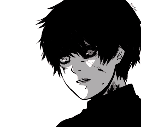 a black and white drawing of a boy with a glitch effect and the name ocelio on the bottom right