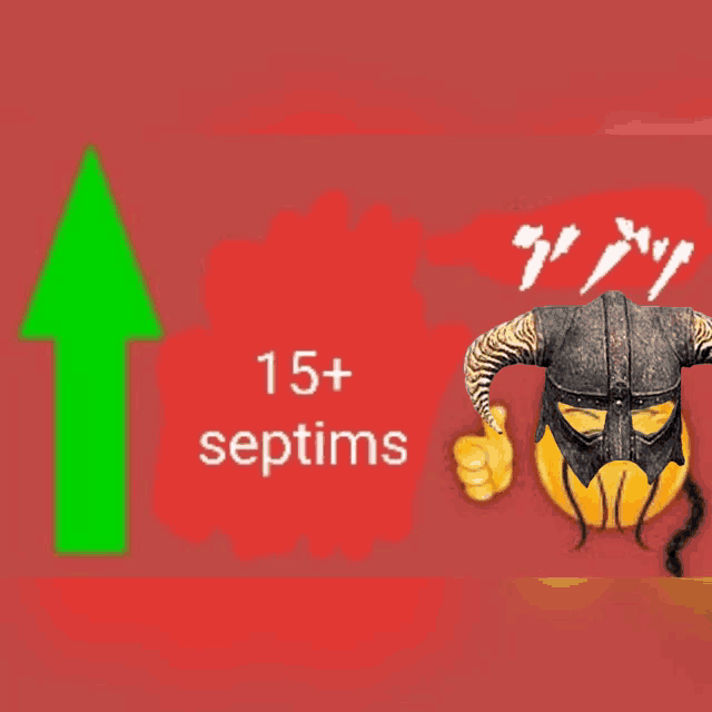 a green arrow pointing up with the words 15+ septims