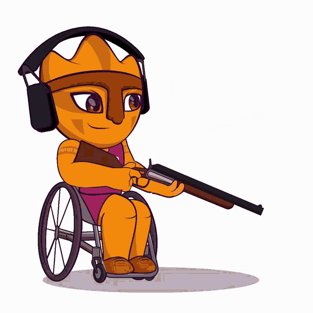 a cartoon of a person in a wheelchair holding a rifle