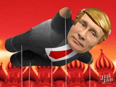 a cartoon of donald trump flying through the air with jib jab written below him