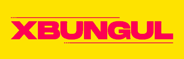 a yellow background with a pink x bungul logo