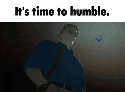 a man in a blue shirt with the words it 's time to humble on the bottom