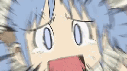 a close up of a cartoon character 's face with a surprised expression .