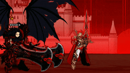 a video game character named rend4 is standing next to a demon